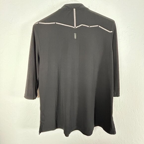 Jamie Sadock Womens Black 3/4 Sleeve 1/4-Zip Active Top Large Abstract Gray Grid - Picture 2 of 8